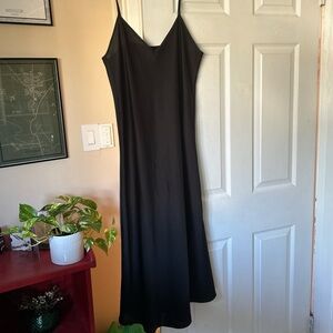 Black silk satin slip dress